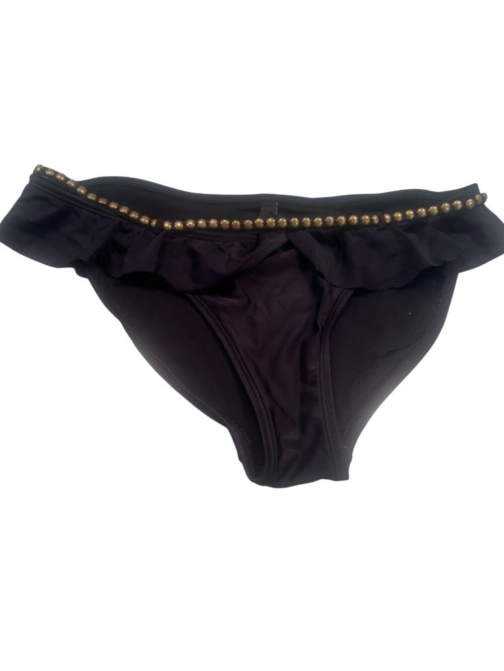 Vix Paula Hermanny Bikini Bottom Womens Gold Beaded Ruffle Waist READ